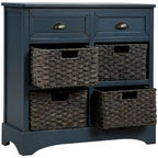 Fini blanc délavé / Blanc / Gris-brun / Bleu marine antique / Expresso | Meuble de rangement à 2 tiroirs avec 4 paniers en rotin | Aucun assemblage requis