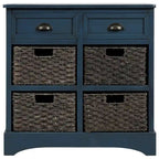 Fini blanc délavé / Blanc / Gris-brun / Bleu marine antique / Expresso | Meuble de rangement à 2 tiroirs avec 4 paniers en rotin | Aucun assemblage requis