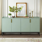 Buffet de rangement 4 portes vert / noir / blanc avec étagères réglables