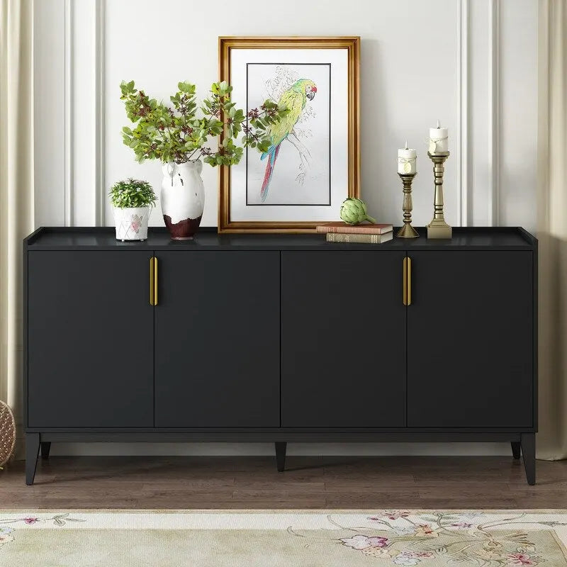 Buffet de rangement 4 portes vert / noir / blanc avec étagères réglables