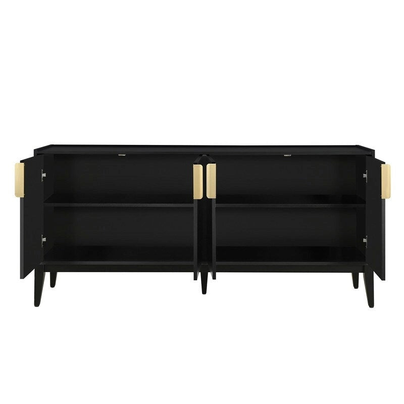 Buffet de rangement 4 portes vert / noir / blanc avec étagères réglables