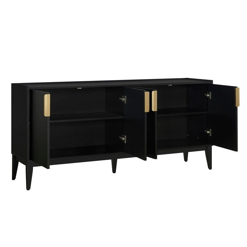 Buffet de rangement 4 portes vert / noir / blanc avec étagères réglables
