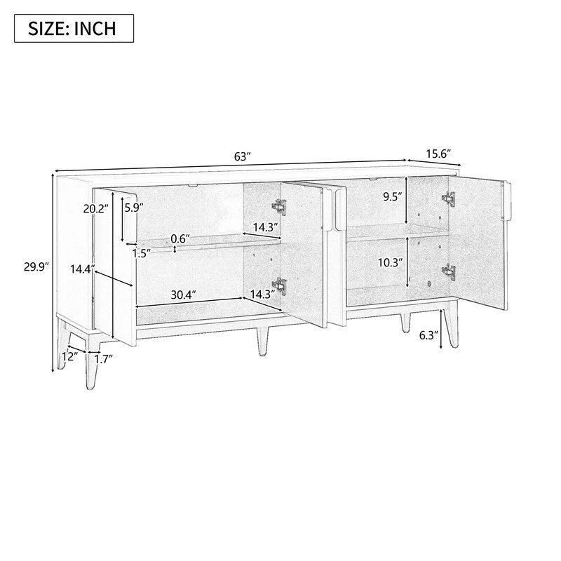 Buffet de rangement 4 portes vert / noir / blanc avec étagères réglables