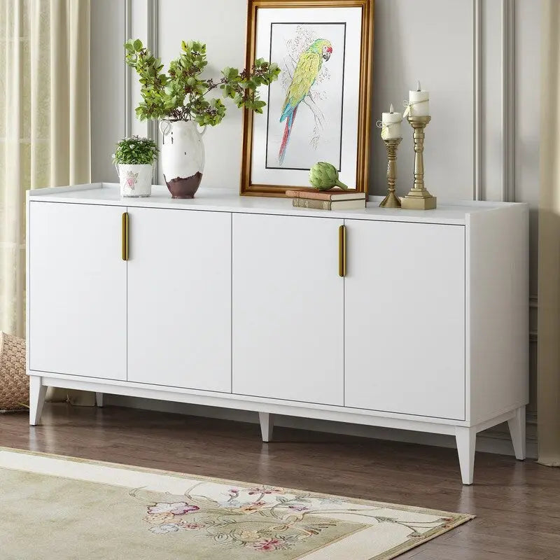 Buffet de rangement 4 portes vert / noir / blanc avec étagères réglables