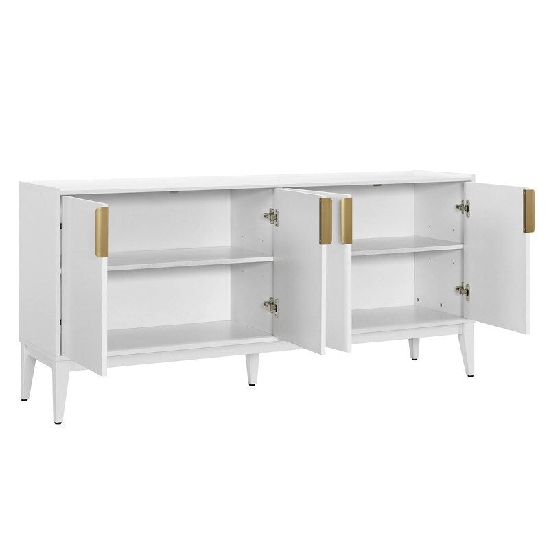 Buffet de rangement 4 portes vert / noir / blanc avec étagères réglables