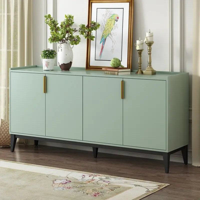 Buffet de rangement 4 portes vert / noir / blanc avec étagères réglables
