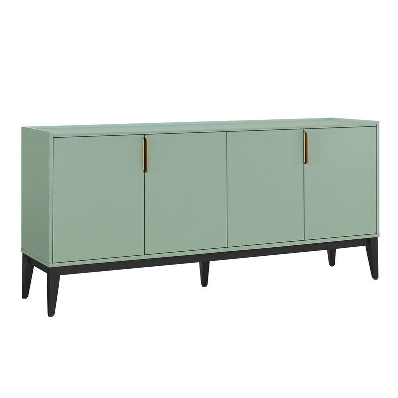 Buffet de rangement 4 portes vert / noir / blanc avec étagères réglables