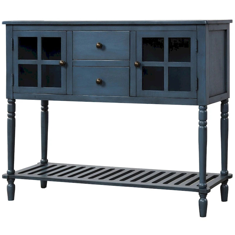 Console de table/Bahut de ferme antique bleu marine/blanc - Utilisation 1 personne