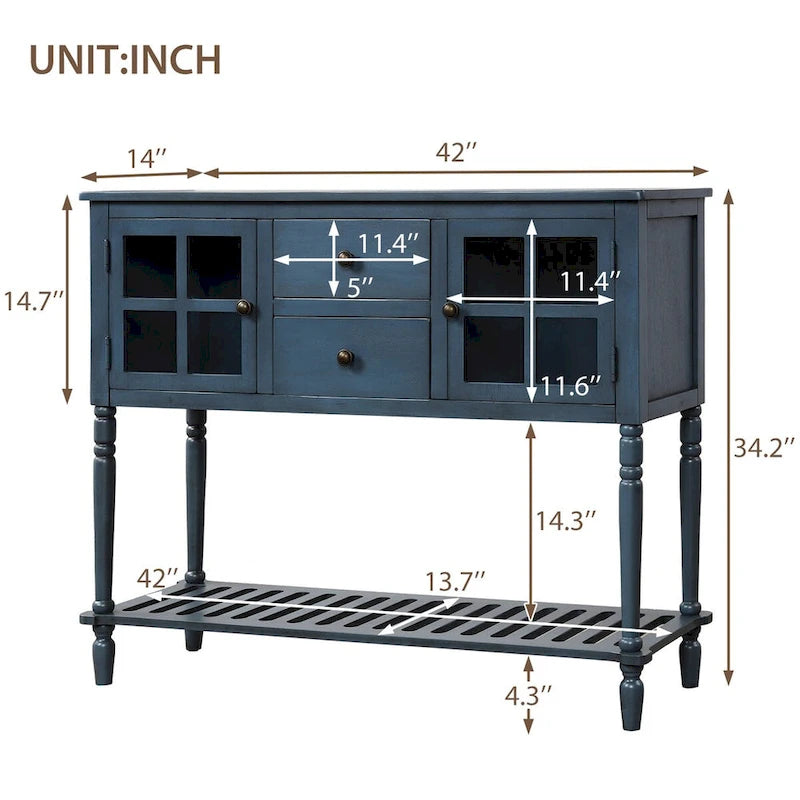 Console de table/Bahut de ferme antique bleu marine/blanc - Utilisation 1 personne