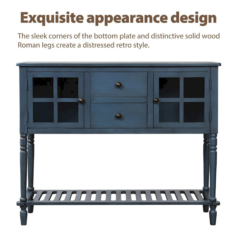 Console de table/Bahut de ferme antique bleu marine/blanc - Utilisation 1 personne
