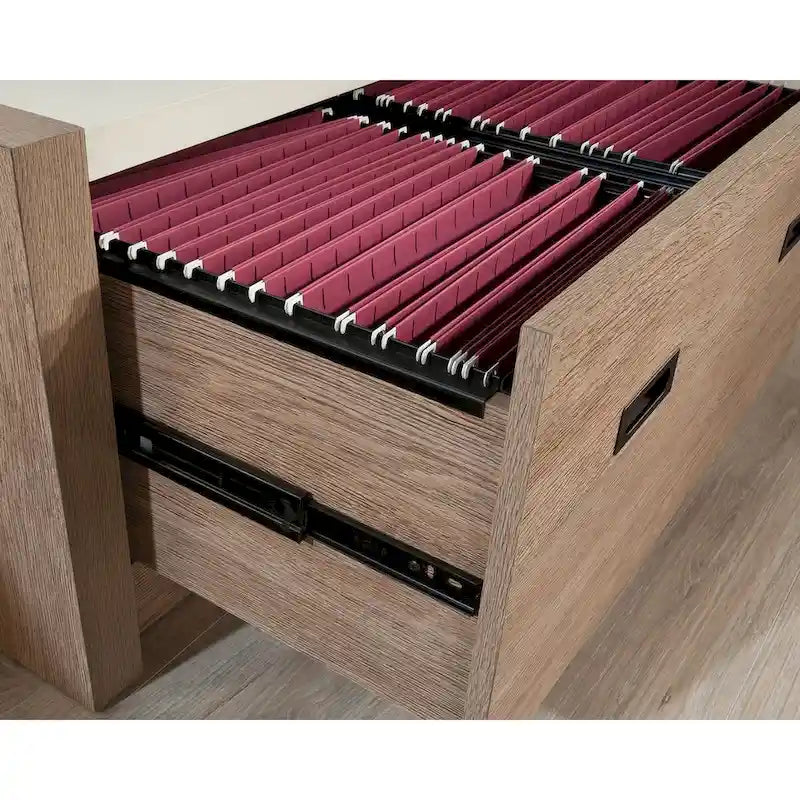 Bibliothèque à portes coulissantes Jamocha Wood avec tiroir-classeur – Format Lettre