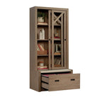 Bibliothèque à portes coulissantes Jamocha Wood avec tiroir-classeur – Format Lettre