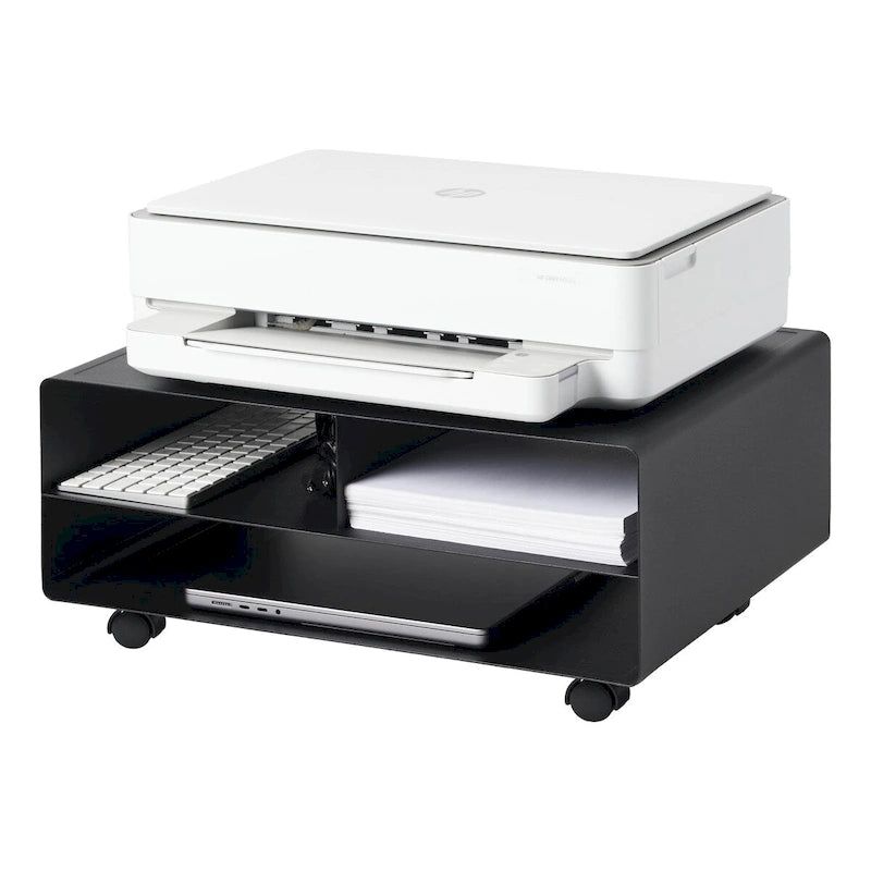 Meuble d'imprimante roulant noir/blanc avec rangement, acier, un utilisateur