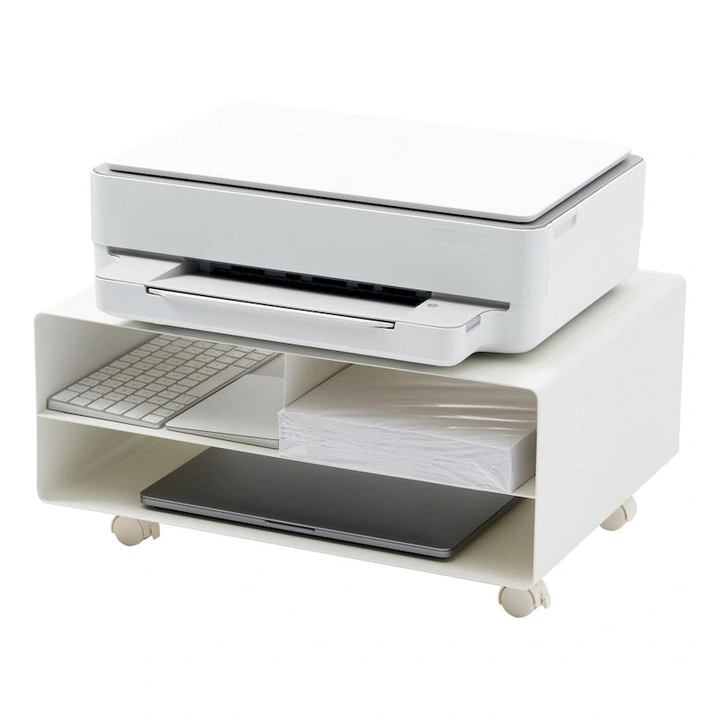 Meuble d'imprimante roulant noir/blanc avec rangement, acier, un utilisateur