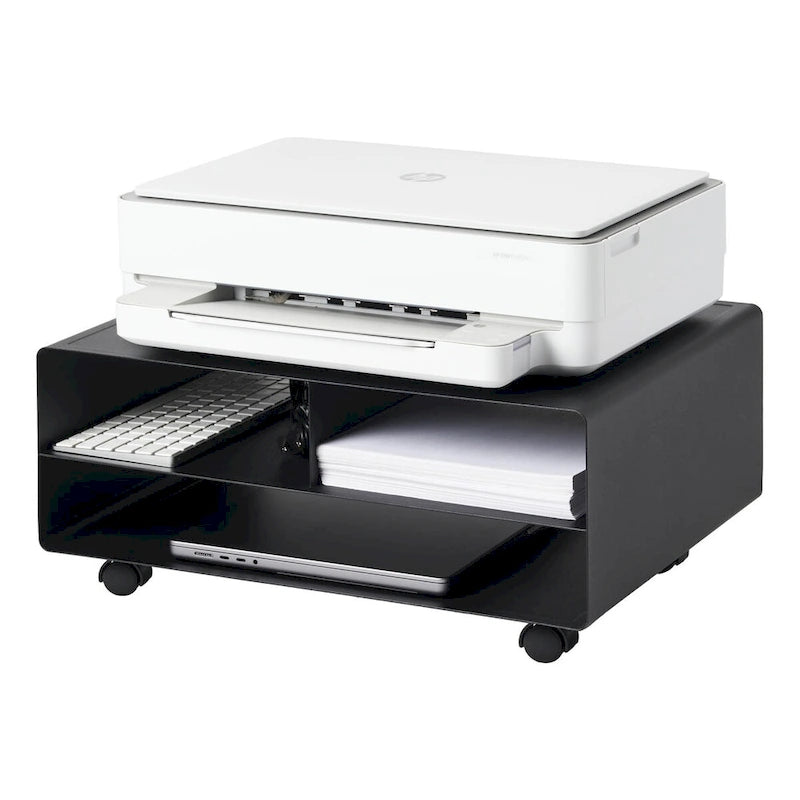 Meuble d'imprimante roulant noir/blanc avec rangement, acier, un utilisateur
