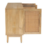 Meuble 3 portes en bois de manguier et cannage naturel