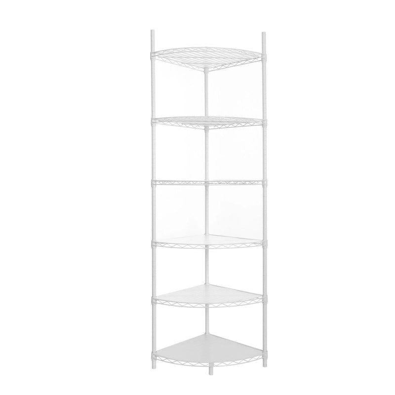 Étagère de rangement d'angle en fil métallique blanc à 6 niveaux