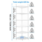 Étagère de rangement d'angle en fil métallique blanc à 6 niveaux