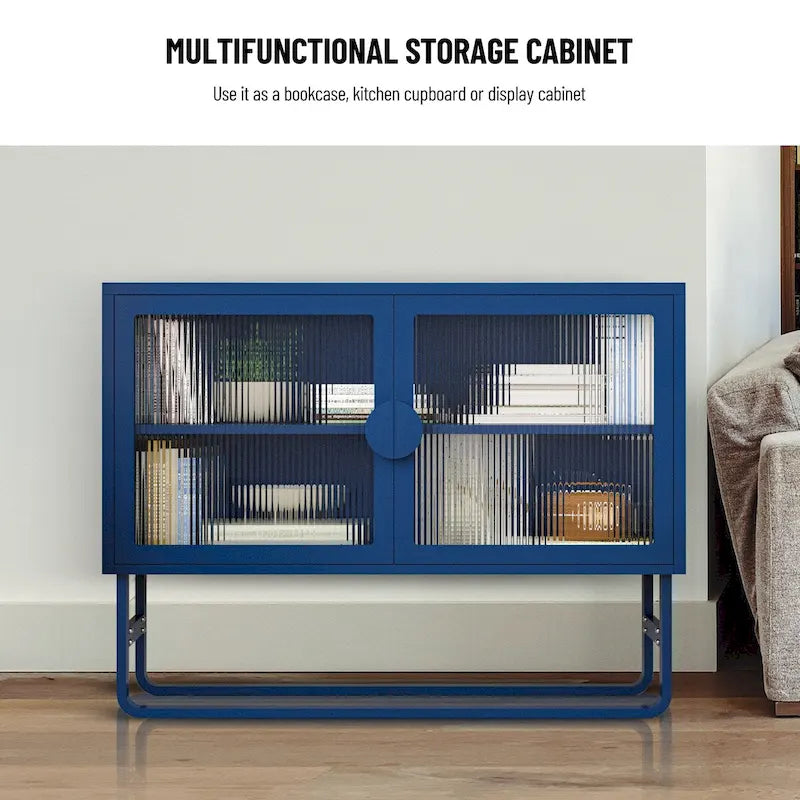 Armoire en acier cannelé vert/bleu, 2 portes avec étagères réglables