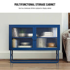 Tempered Glass Cabinet Credenza with 2 Adjustable Shelf U-shaped Leg Anti-Tip Dust-free Enclosed Cupboard for Living Room