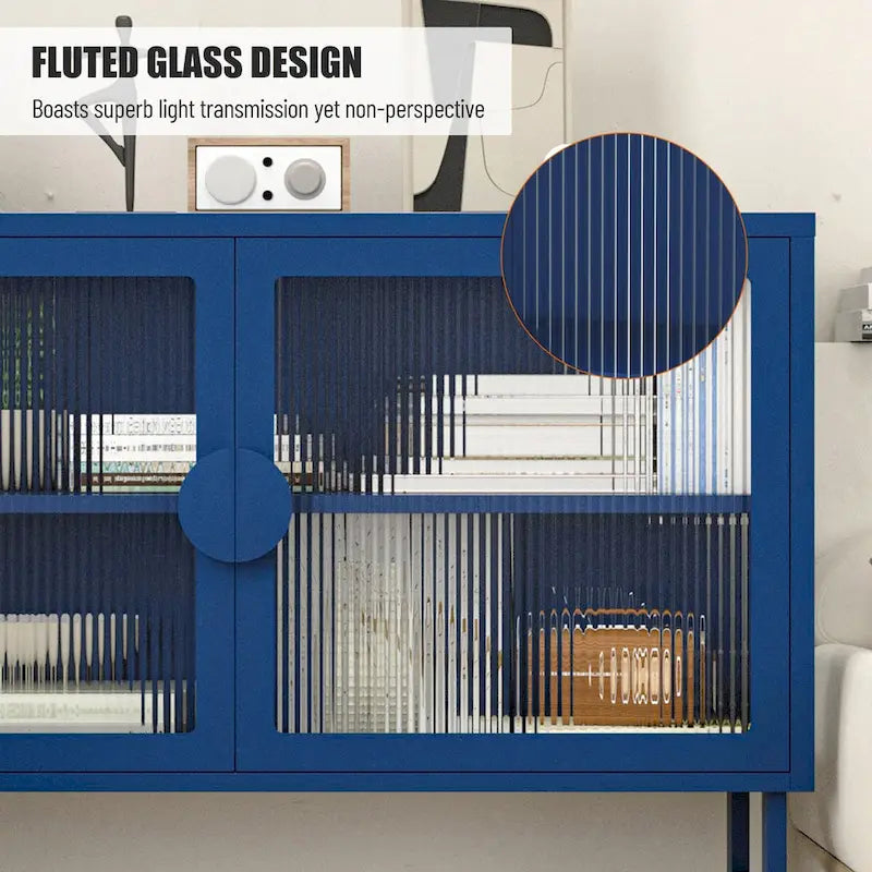 Armoire en acier cannelé vert/bleu, 2 portes avec étagères réglables