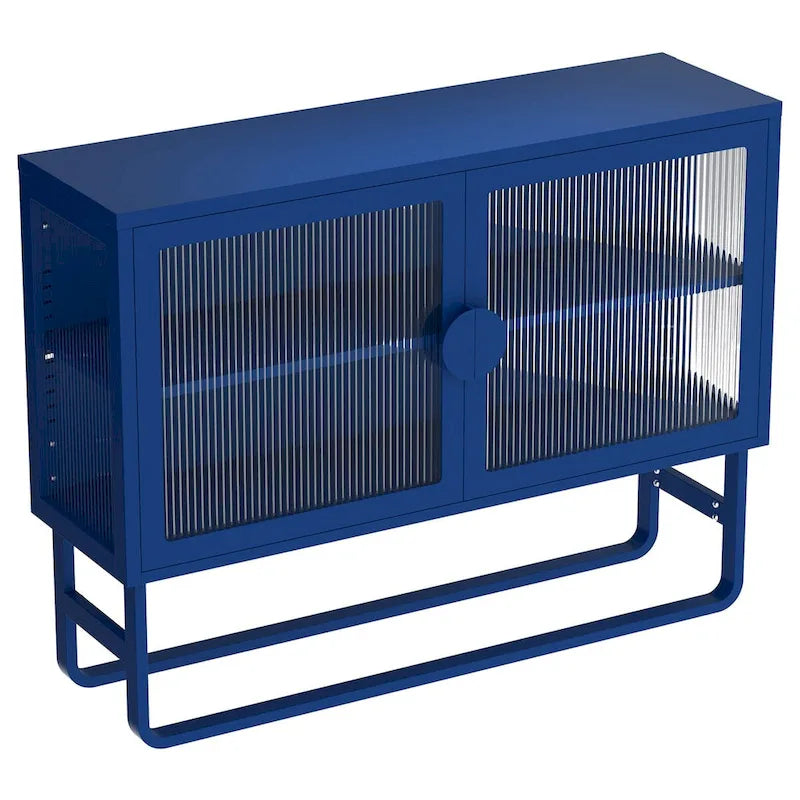 Armoire en acier cannelé vert/bleu, 2 portes avec étagères réglables