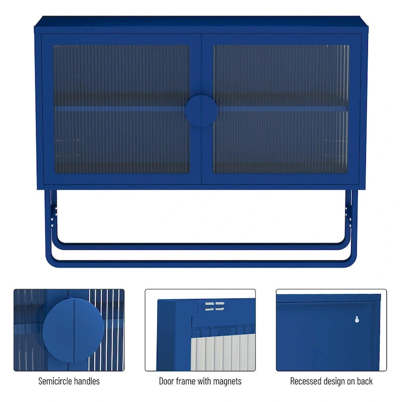 Armoire en acier cannelé vert/bleu, 2 portes avec étagères réglables