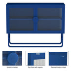 Armoire en acier cannelé vert/bleu, 2 portes avec étagères réglables