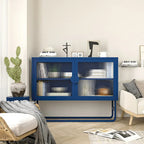 Armoire en acier cannelé vert/bleu, 2 portes avec étagères réglables