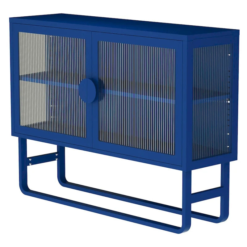 Armoire en acier cannelé vert/bleu, 2 portes avec étagères réglables