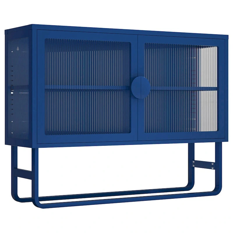 Armoire en acier cannelé vert/bleu, 2 portes avec étagères réglables