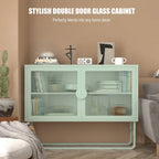 Armoire en acier cannelé vert/bleu, 2 portes avec étagères réglables