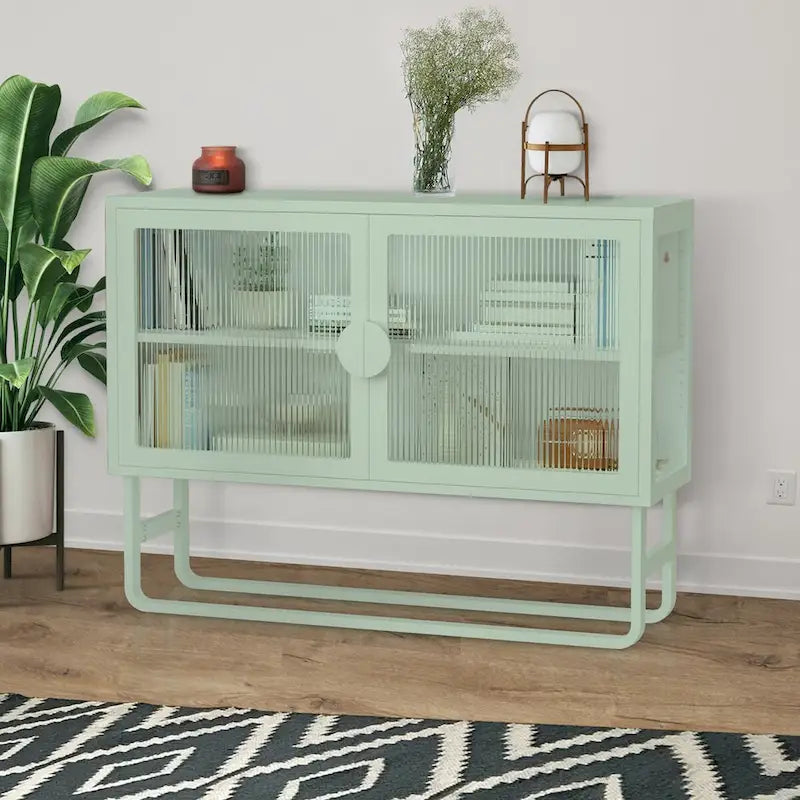 Armoire en acier cannelé vert/bleu, 2 portes avec étagères réglables