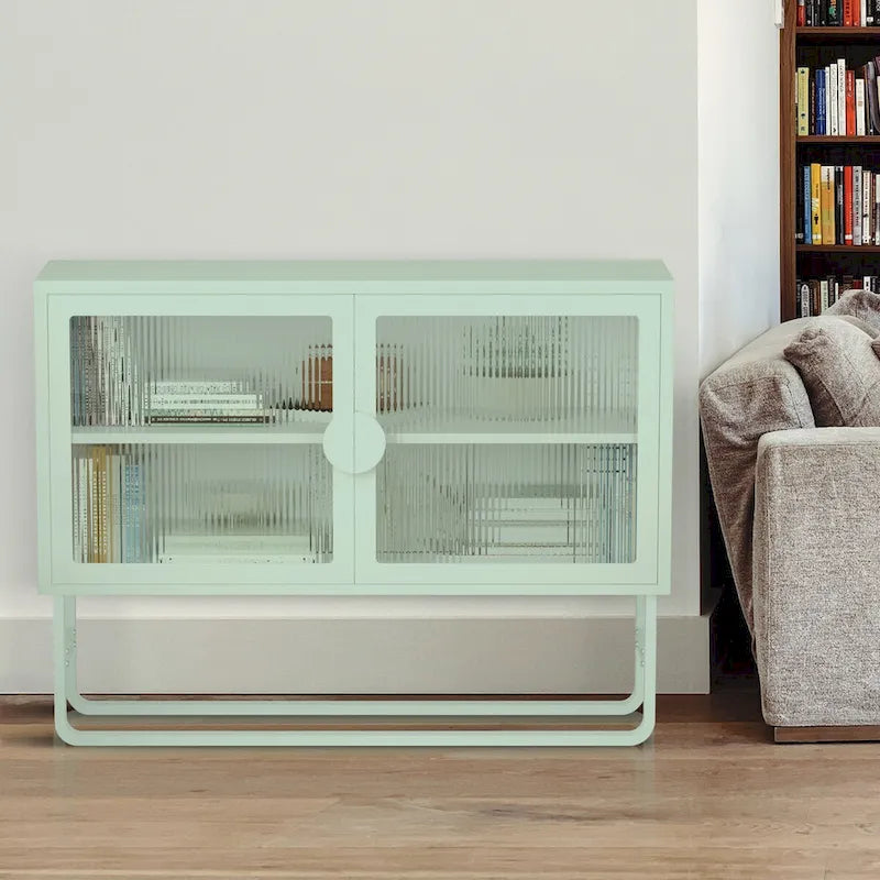 Armoire en acier cannelé vert/bleu, 2 portes avec étagères réglables