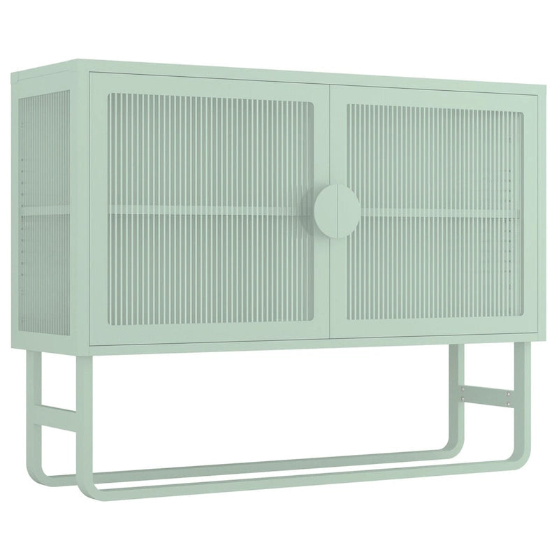Armoire en acier cannelé vert/bleu, 2 portes avec étagères réglables