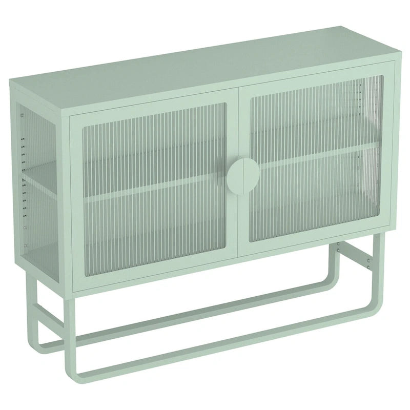 Armoire en acier cannelé vert/bleu, 2 portes avec étagères réglables
