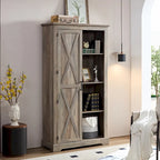 Armoire haute de rangement avec porte de grange Espresso / Gris délavé