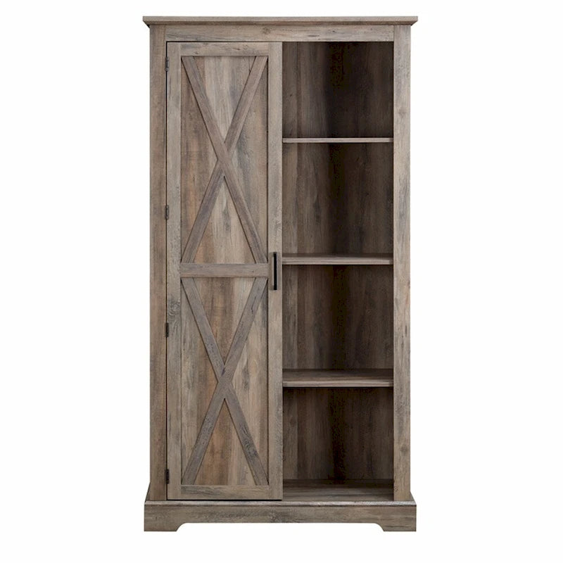 Armoire haute de rangement avec porte de grange Espresso / Gris délavé