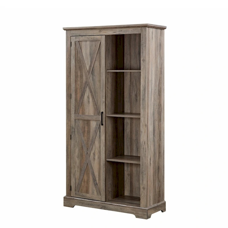 Armoire haute de rangement avec porte de grange Espresso / Gris délavé