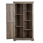 Armoire haute de rangement avec porte de grange Espresso / Gris délavé