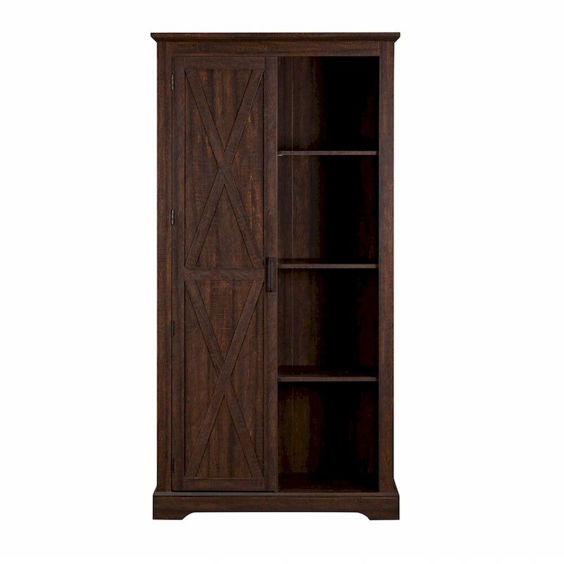 Armoire haute de rangement avec porte de grange Espresso / Gris délavé