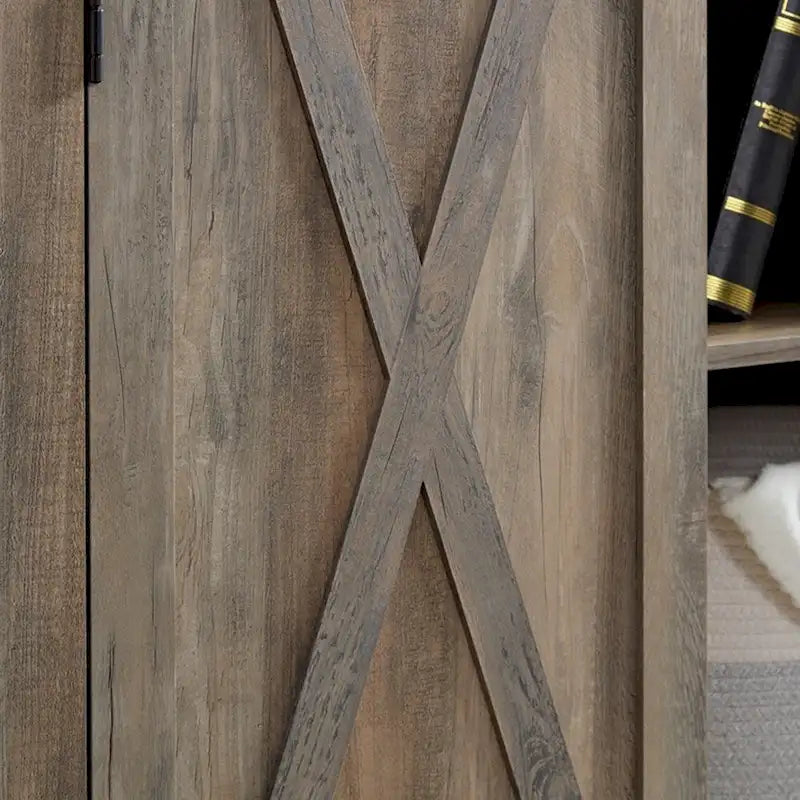 Armoire haute de rangement avec porte de grange Espresso / Gris délavé