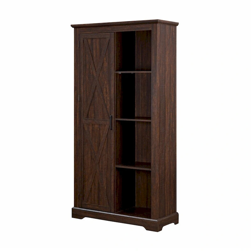 Armoire haute de rangement avec porte de grange Espresso / Gris délavé