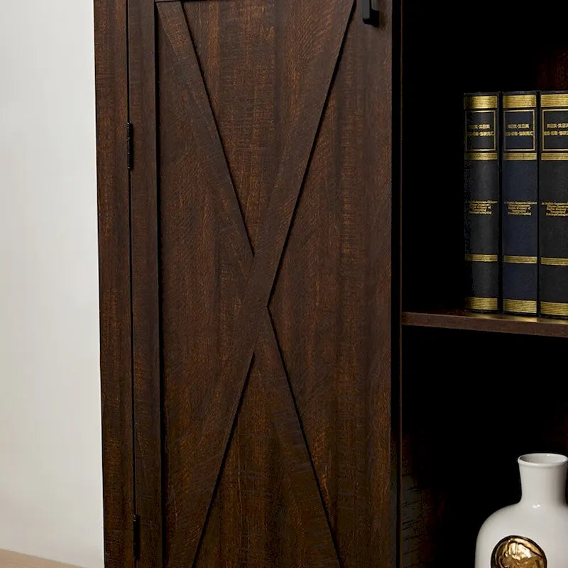 Armoire haute de rangement avec porte de grange Espresso / Gris délavé