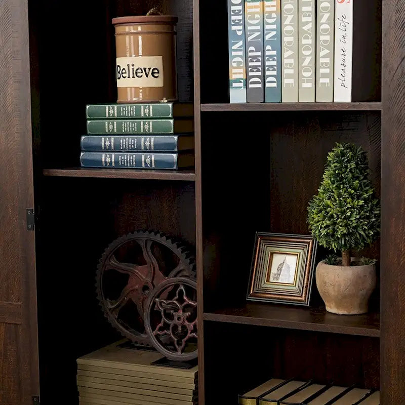 Armoire haute de rangement avec porte de grange Espresso / Gris délavé