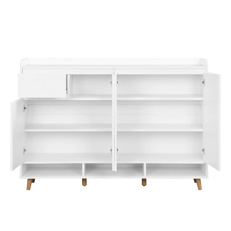 Meuble à chaussures minimaliste blanc/noir avec tiroir, assemblage à 2 personnes, buffet de rangement à 3 étagères