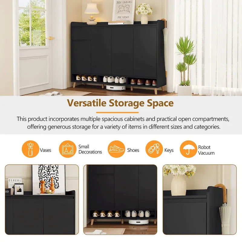 Meuble à chaussures minimaliste blanc/noir avec tiroir, assemblage à 2 personnes, buffet de rangement à 3 étagères