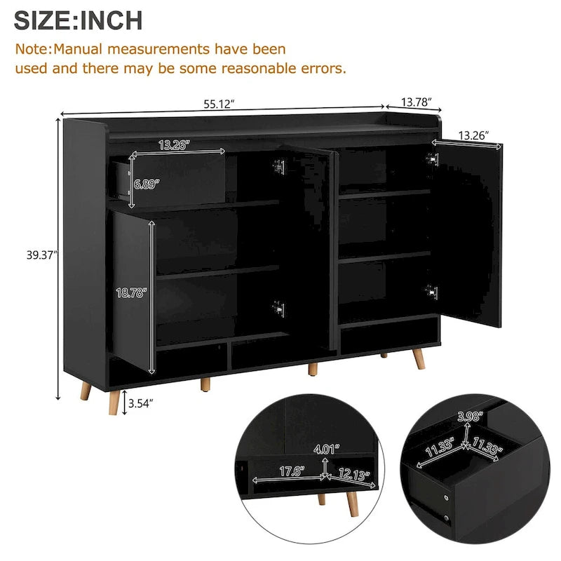 Meuble à chaussures minimaliste blanc/noir avec tiroir, assemblage à 2 personnes, buffet de rangement à 3 étagères