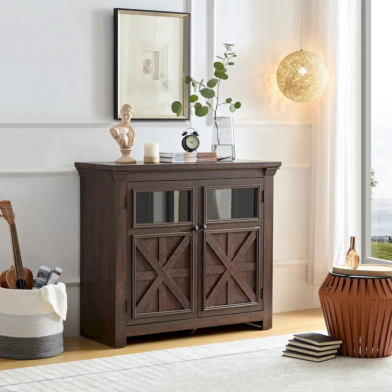 Meuble vitrine vintage à 2 portes marron/espresso – Unité simple