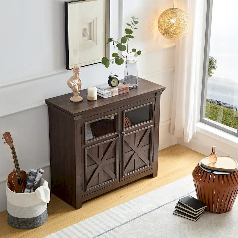 Meuble vitrine vintage à 2 portes marron/espresso – Unité simple